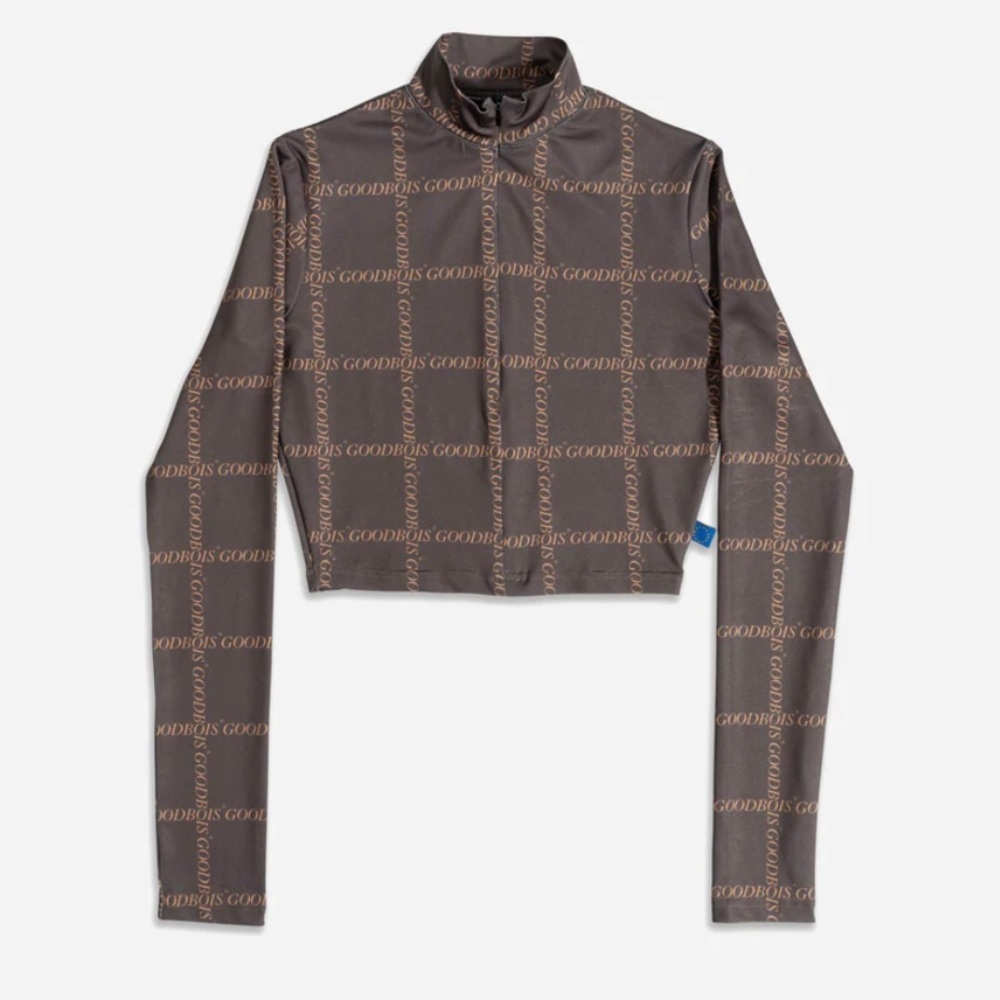 Brown Logo Print Fitted Mesh Top Y2K Vibes - Size S